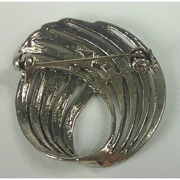Vintage Silver Tone Textured Round Swirl Brooch Pin Art Deco Abstract 1.5 Inch - Picture 2 of 2